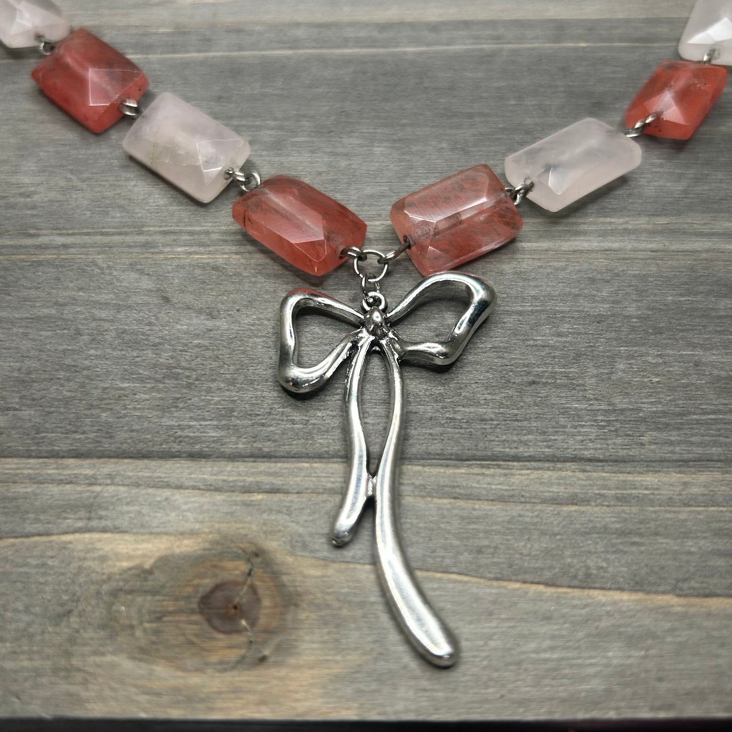 rose quartz+cherry quartz necklace