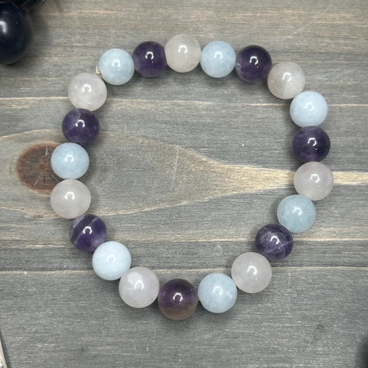 amethyst+aquamarine+rose quartz bracelet
