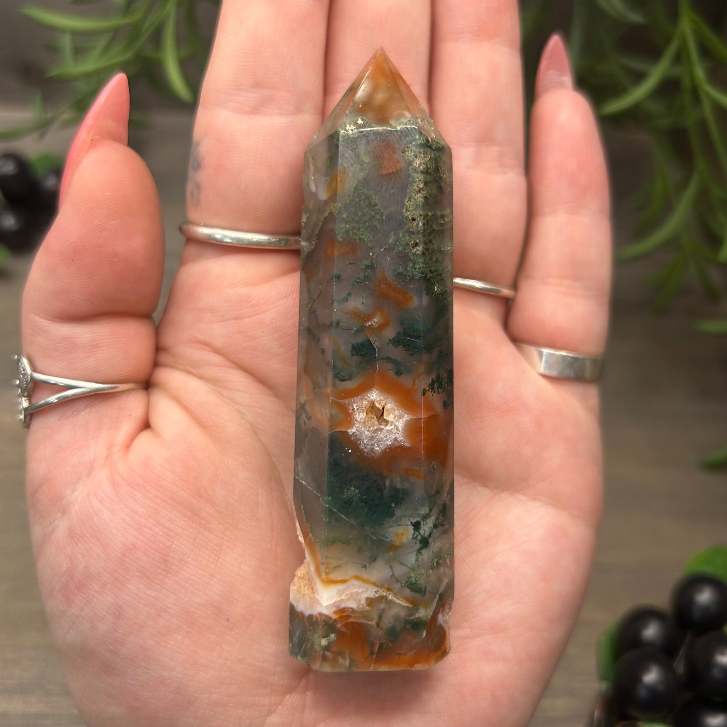 red moss agate tower