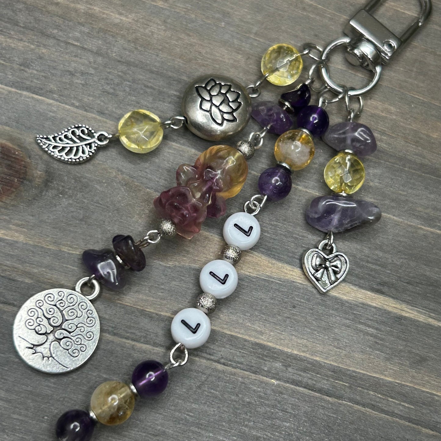 fluorite & citrine bag charm