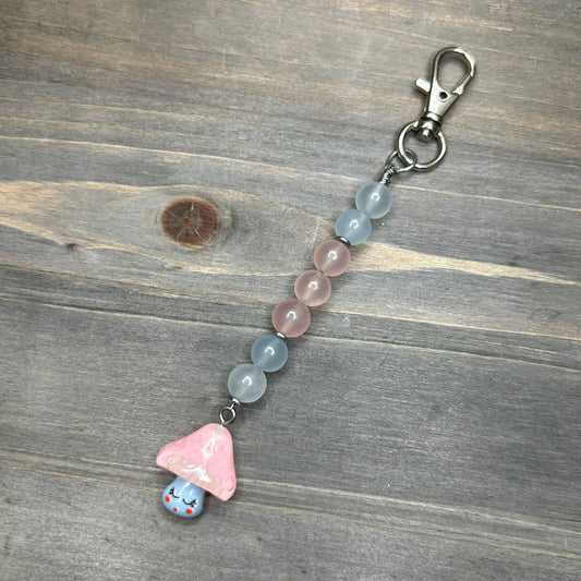 morganite mushroom keychain