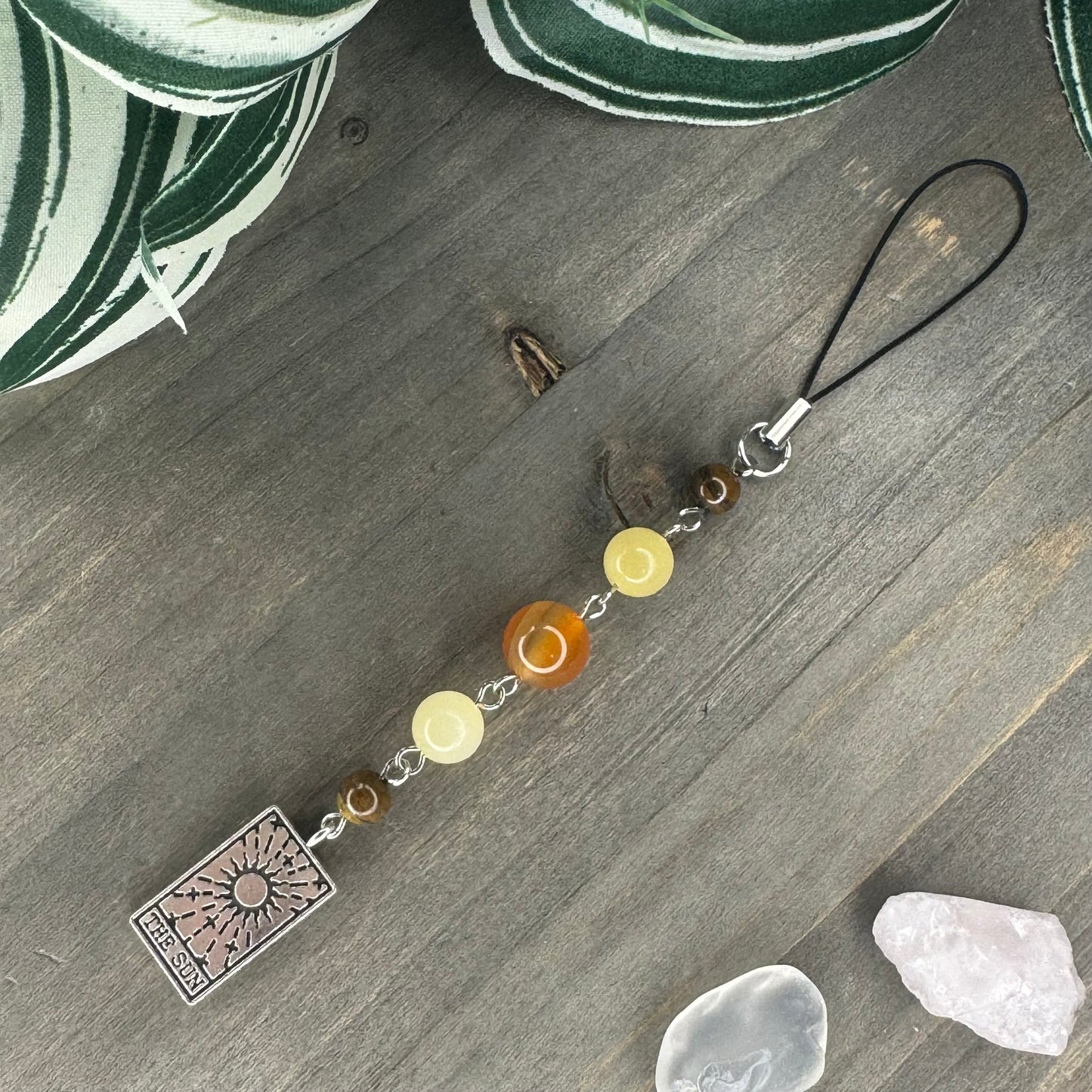 lemon jade + tigers eye phone charm