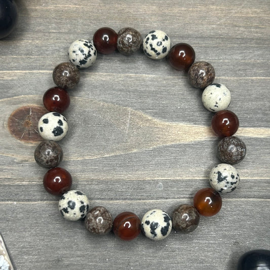 carnelian+dalmatian jasper+picture jasper bracelet
