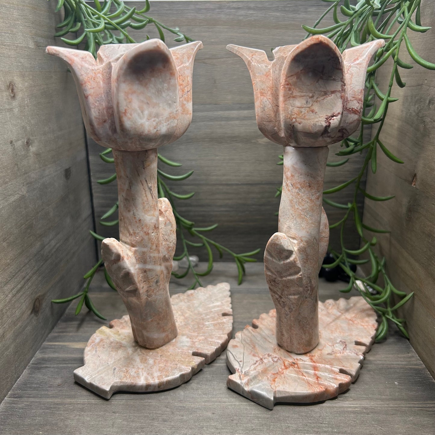 pink agate candle holders