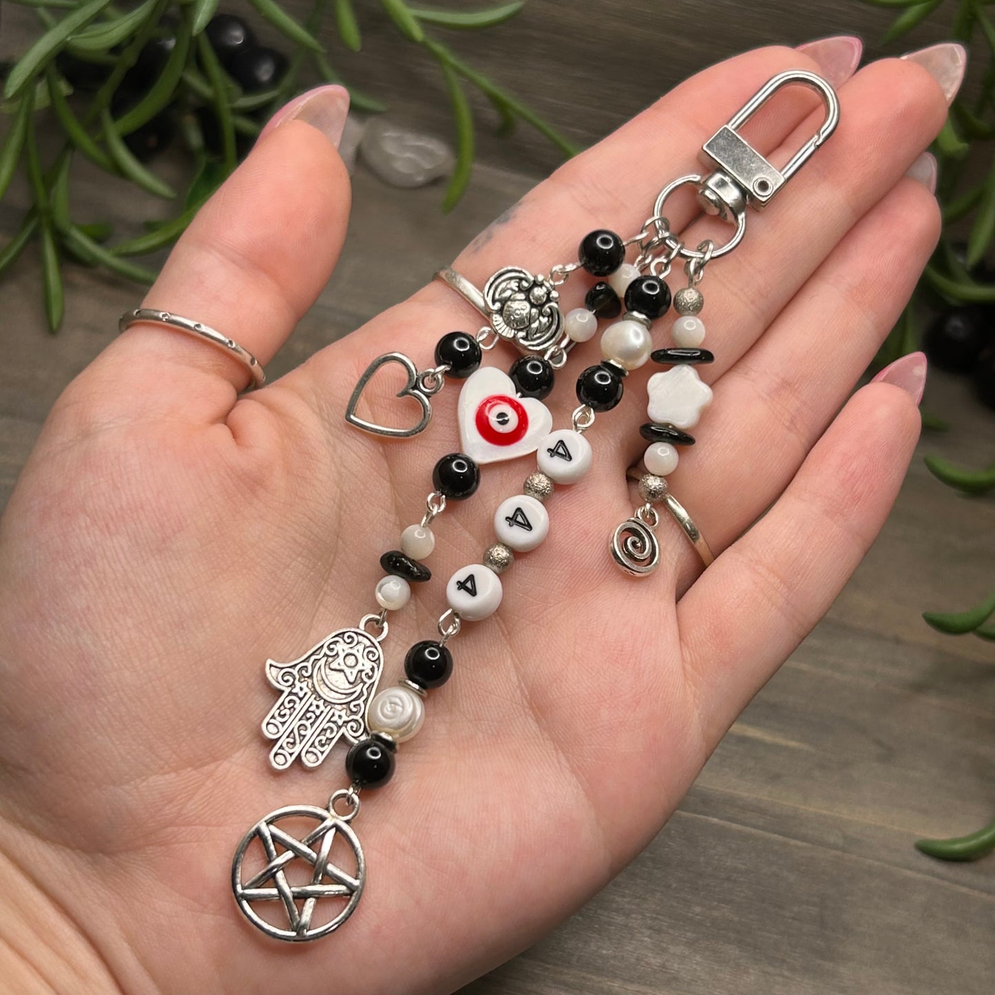 obsidian & pearl bag charm