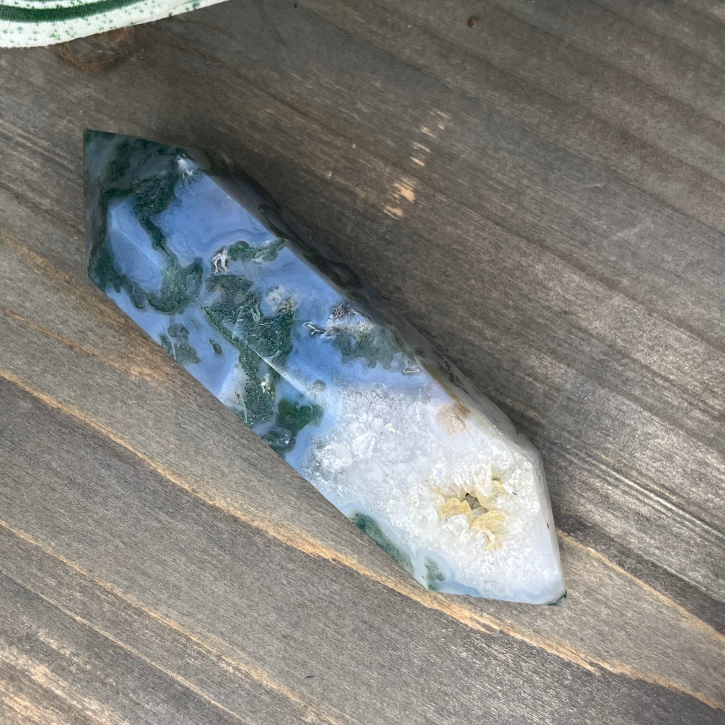 druzy moss agate double point