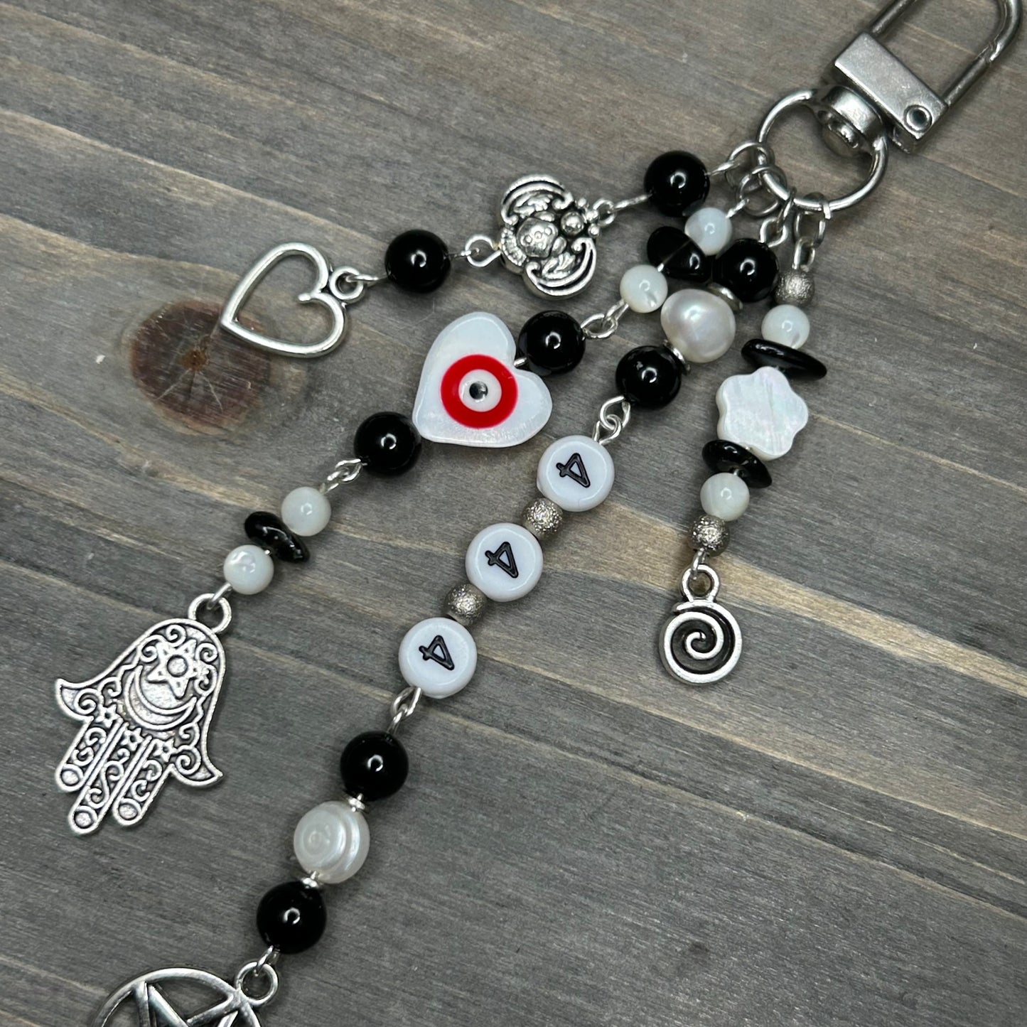 obsidian & pearl bag charm