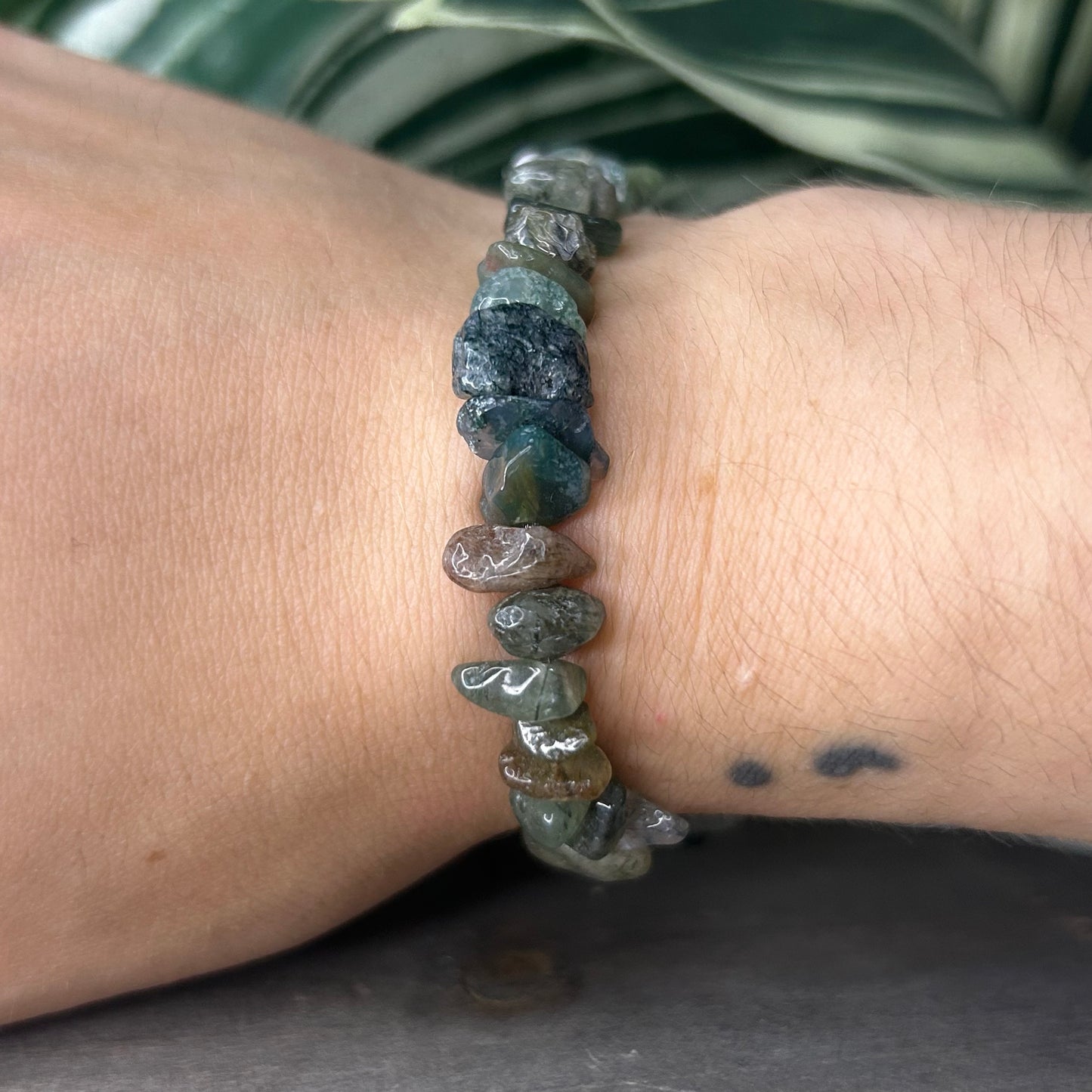 moss agate chip bracelet