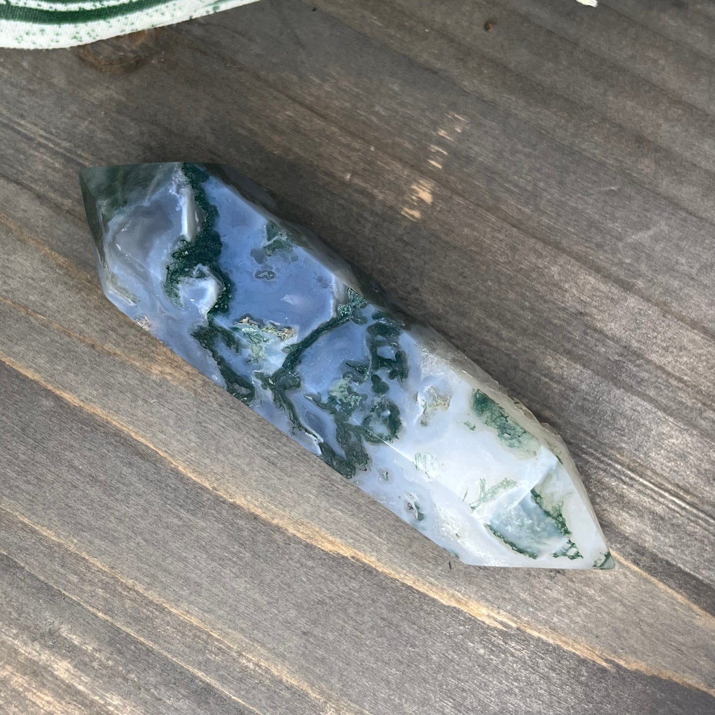 druzy moss agate double point