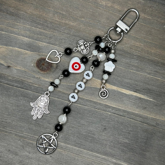 obsidian & pearl bag charm