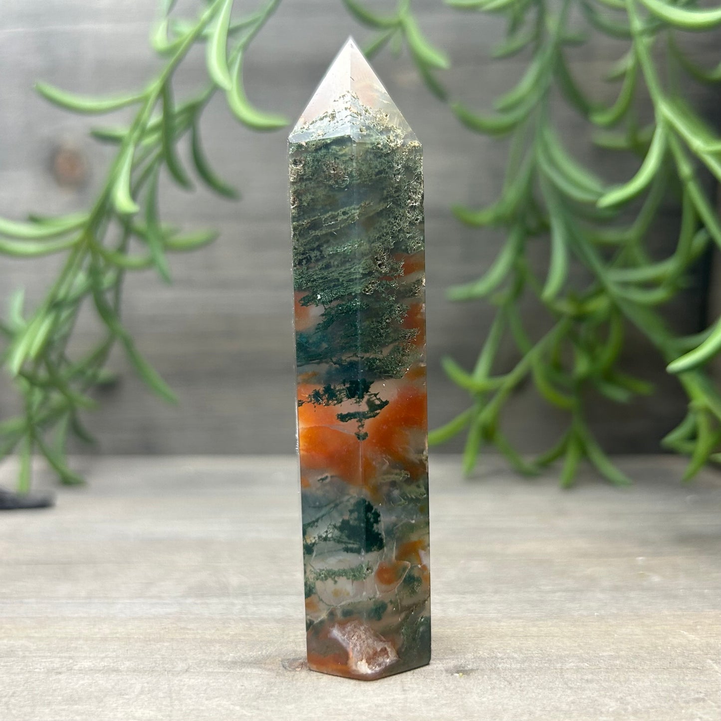 red moss agate tower