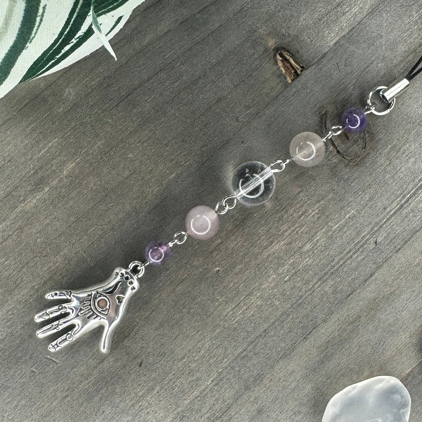 clear quartz + amethyst phone charm