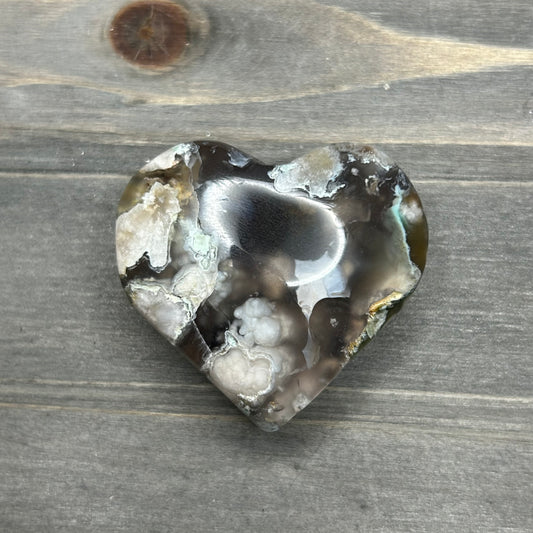 black flower agate heart