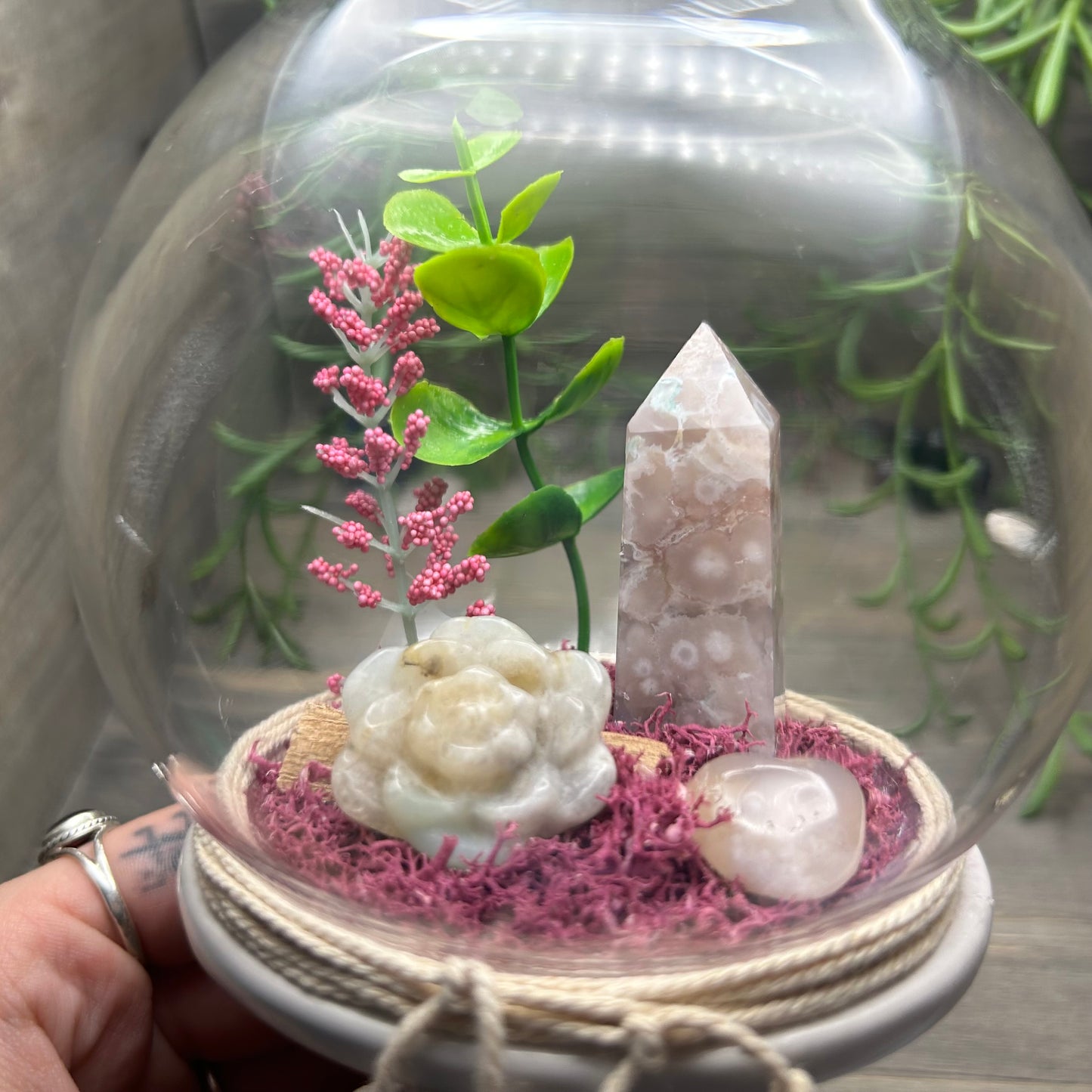 pink flower agate terrarium