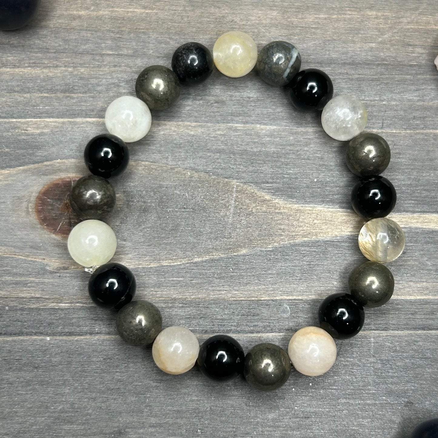 pyrite+obsidian+golden healer bracelet