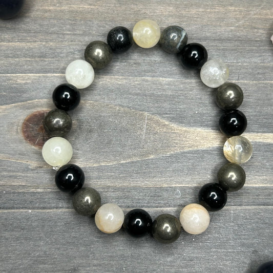 pyrite+obsidian+golden healer bracelet