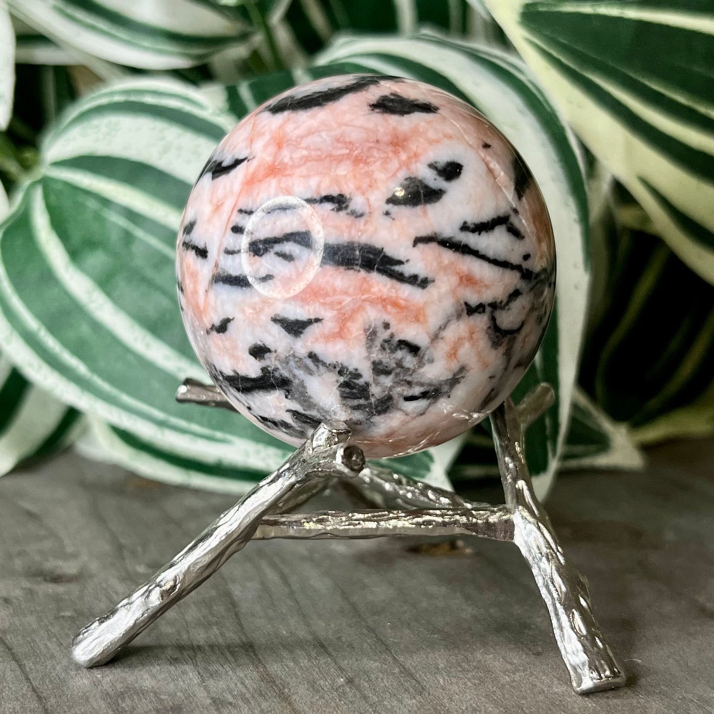 small pink zebra jasper sphere