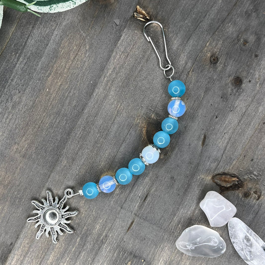 blue selenite keychain/bag clip