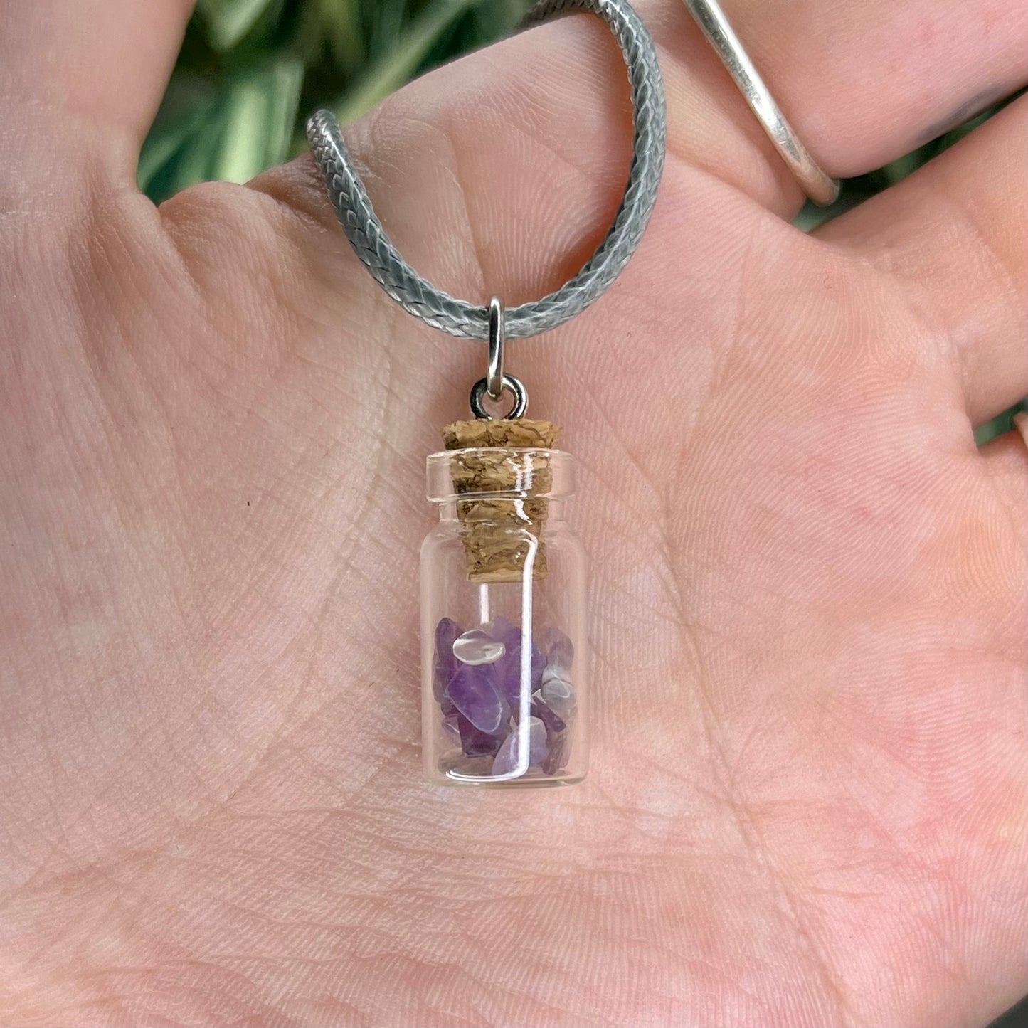 amethyst chip bottle necklace