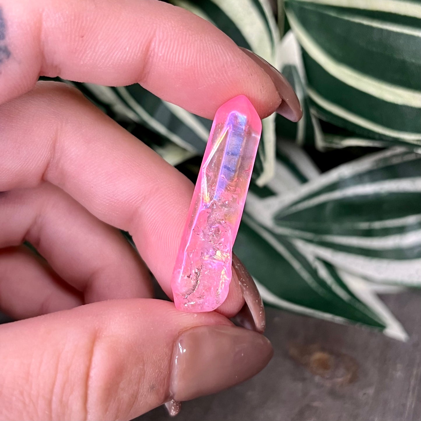 pink aura clear quartz point