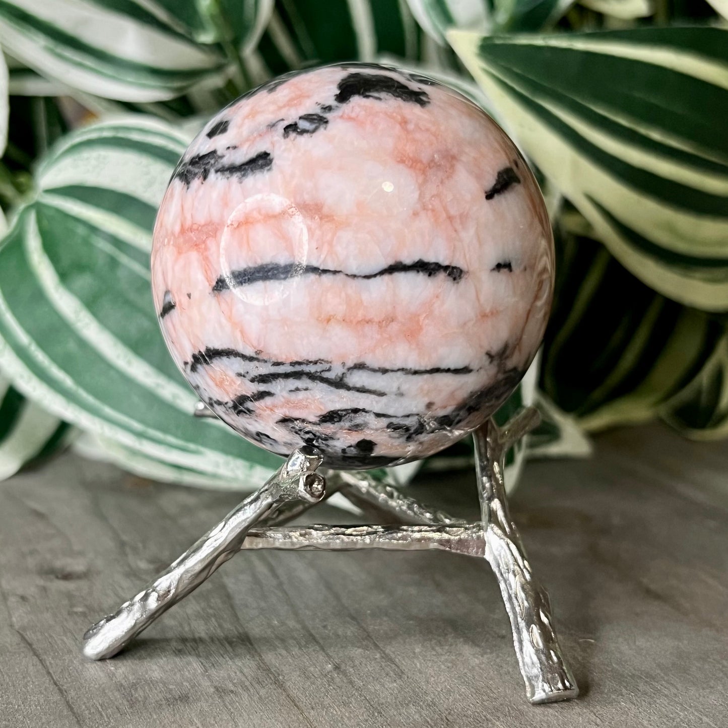 pink zebra jasper sphere