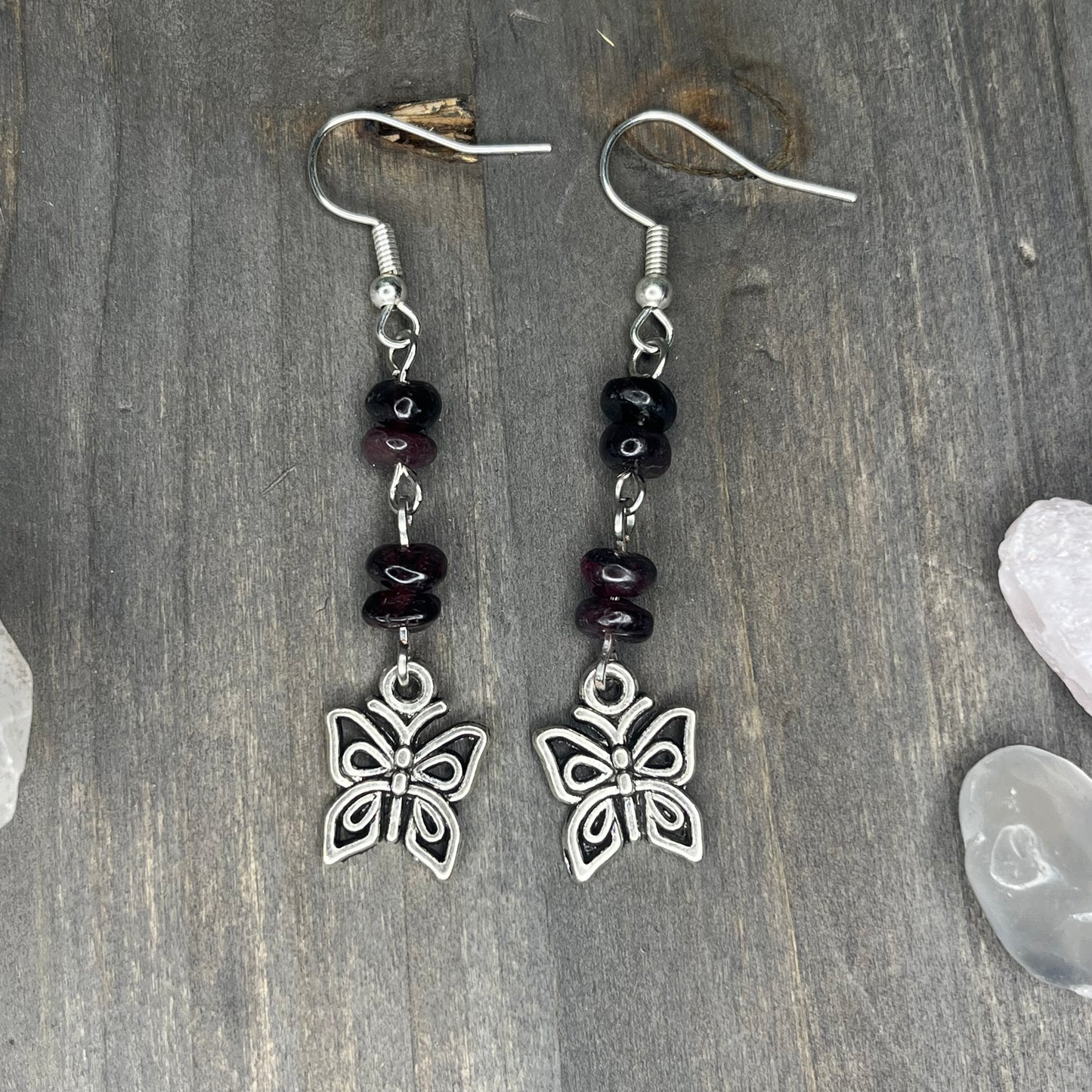 garnet butterfly dangles