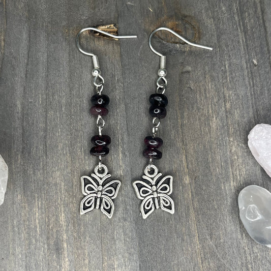 garnet butterfly dangles