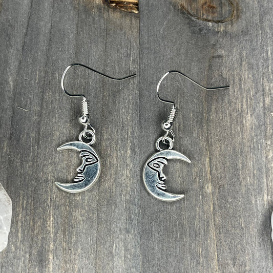 silver moon face dangles