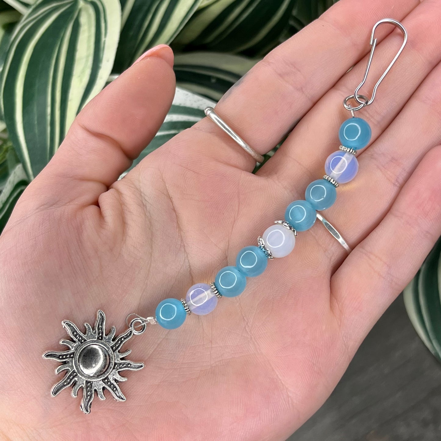 blue selenite keychain/bag clip