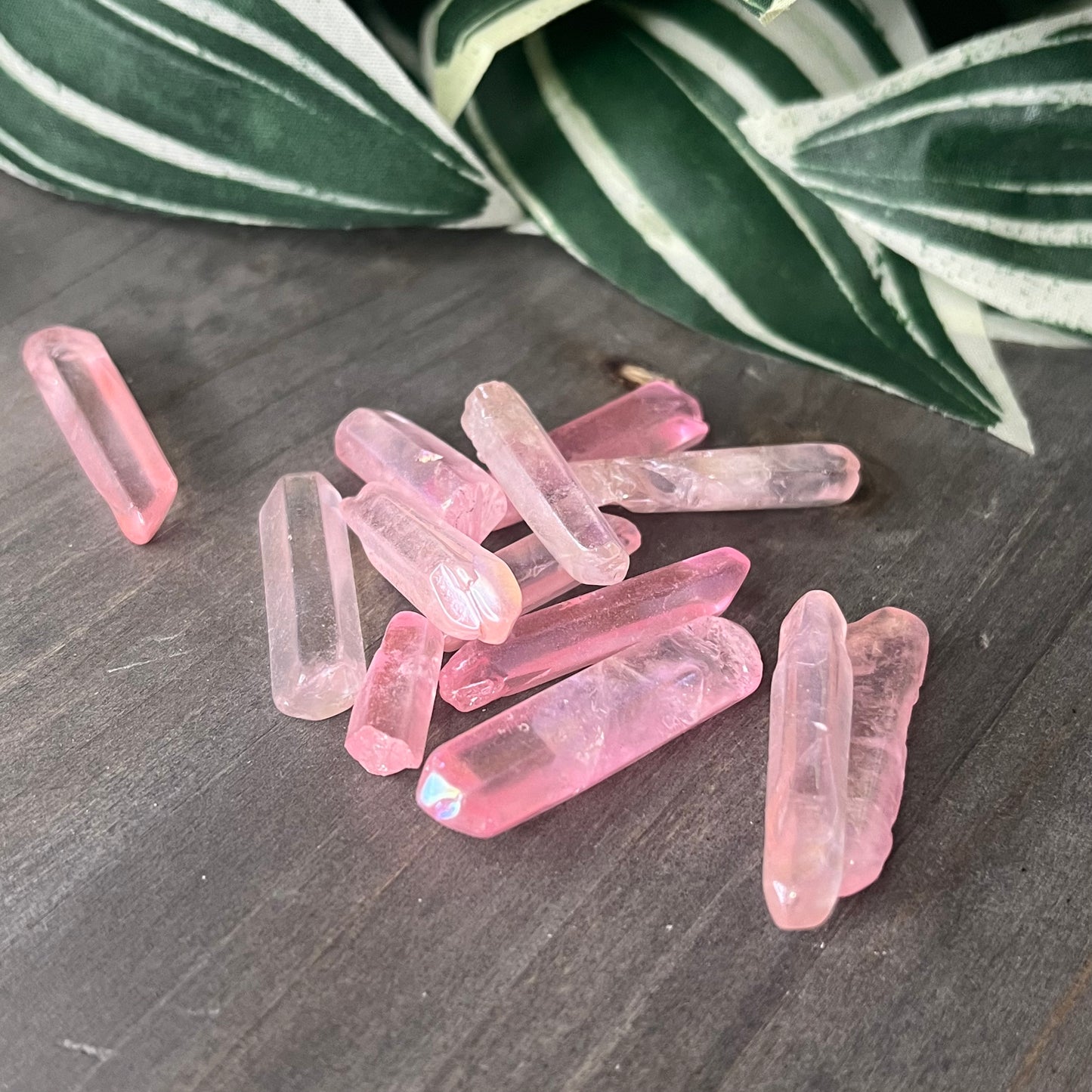 pink aura clear quartz point