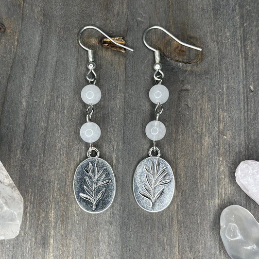 clear quartz leaf signet dangles