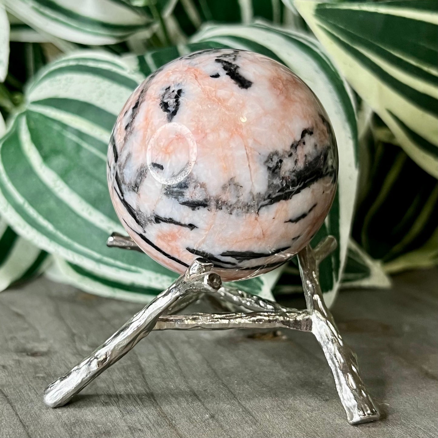 small pink zebra jasper sphere