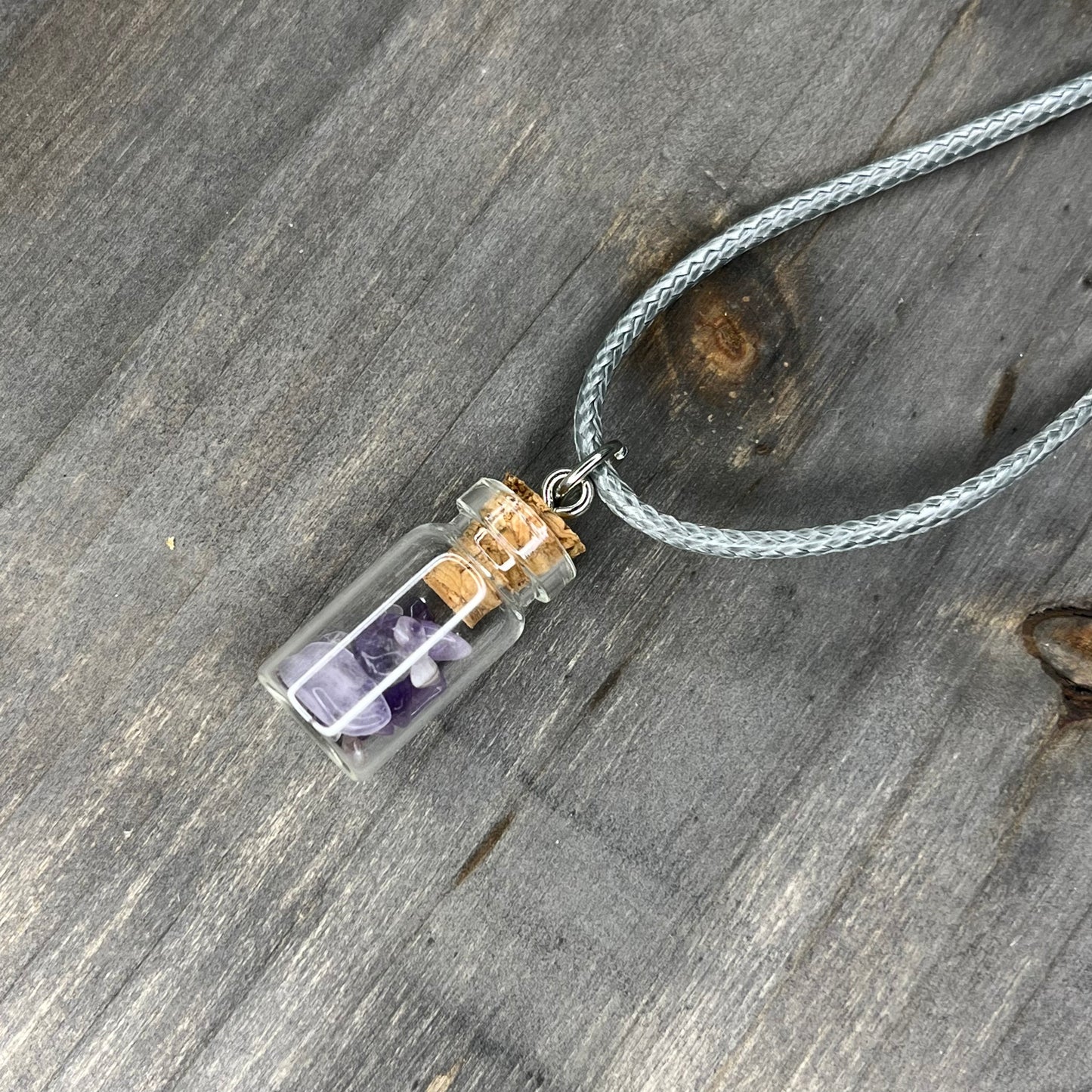 amethyst chip bottle necklace