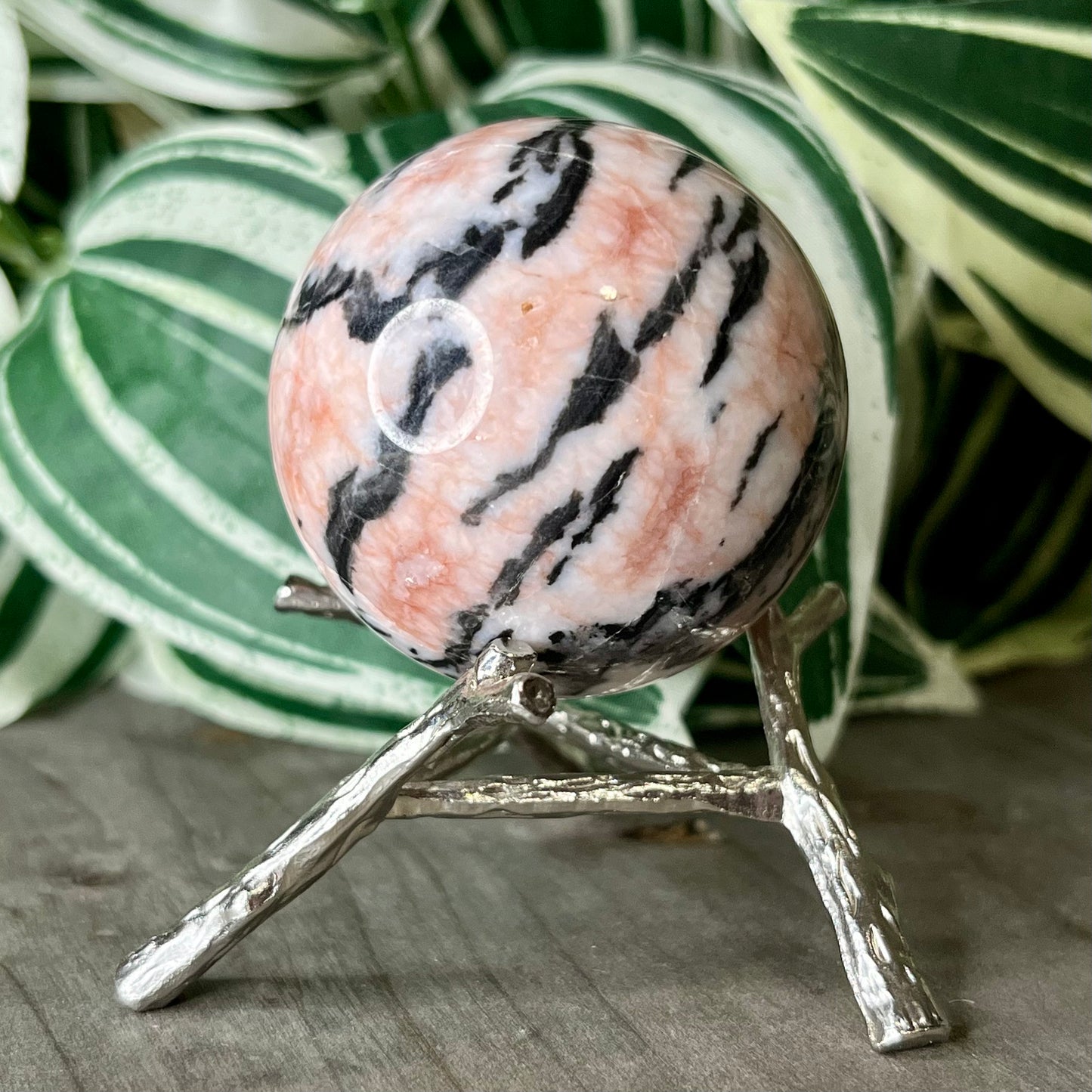 small pink zebra jasper sphere